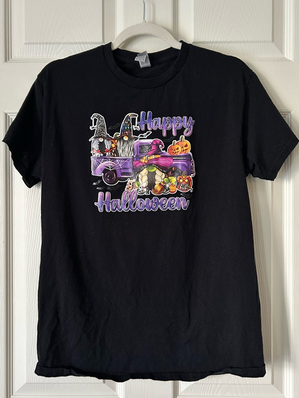 Happy Halloween Black Graphic Tee with Purple Truck